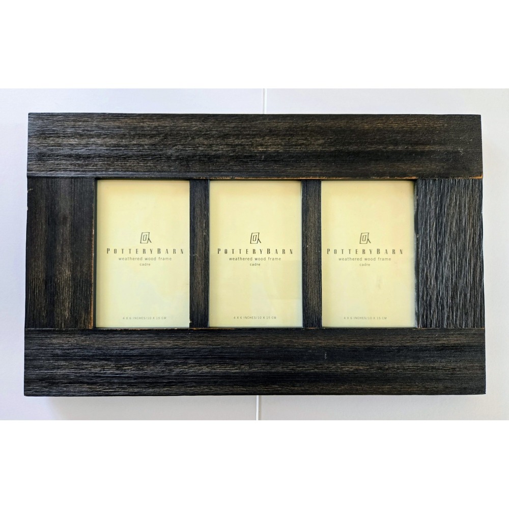 Pottery Barn Weathered Wood Frame 4x6 ×3 Photo Slots Rustic Farmhouse New No Box